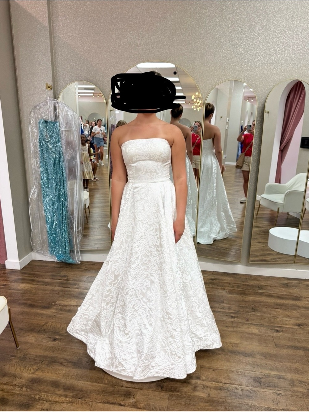 Sherri Hill Strapless White Jacquard A-Line Gown